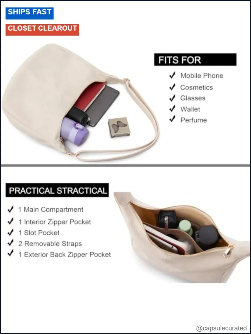 Women's Foldable Hobo Bag Vegan Leather Shoulder Purse Crossbody Tote